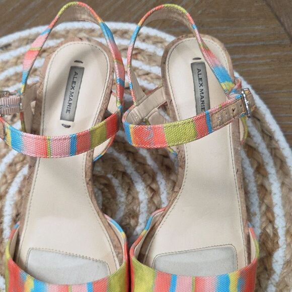 ALEX MARIE RAINBOW STRIPED CORK WEDGE SANDAL SZ 8 - Picture 8 of 9